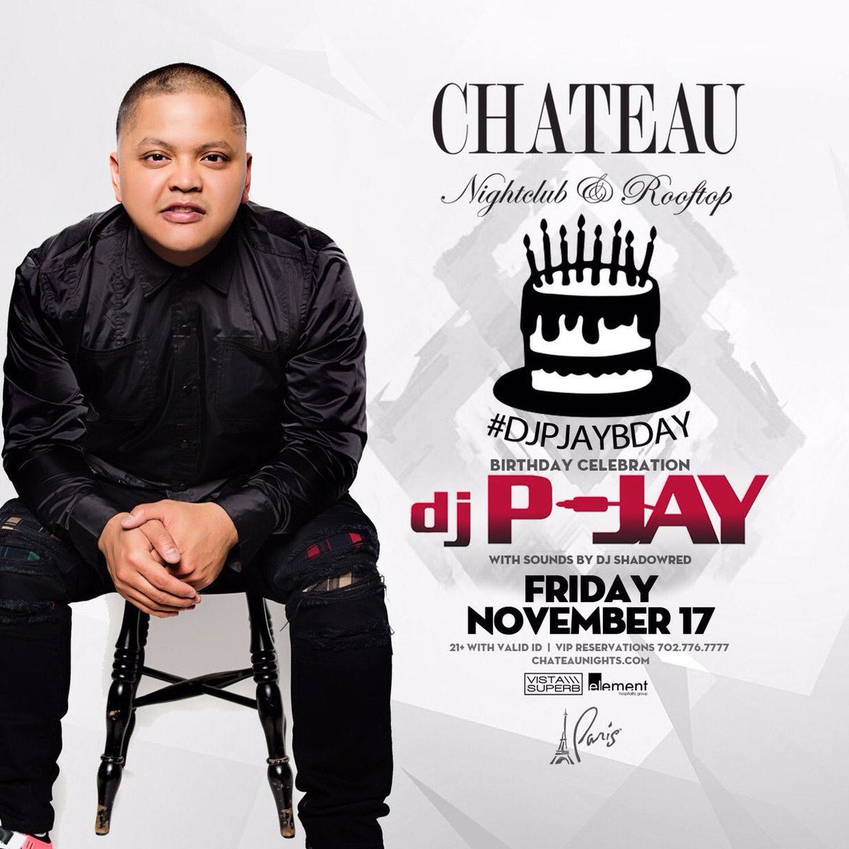 DJPJAY's tweet photo. Last year we did it big 4 my BDAY @chateaulv & this year might top it! Meet me here on Fri, 11/17 to celebrate my #DJPJAYBDAY w/ me πππππ! https://t.co/FORYbJdnuq