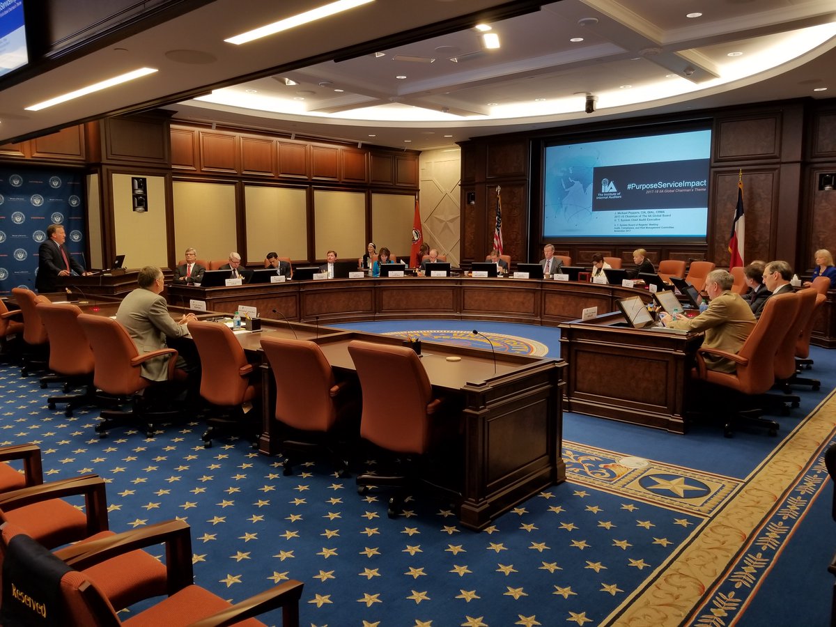 jmpeppers's tweet photo. Privileged to share my @TheIIA Chairman’s theme with my own @utsystem Board and Audit Committee.  #UTRegentsMeet #PurposeServiceImpact https://t.co/FDTOj532tZ