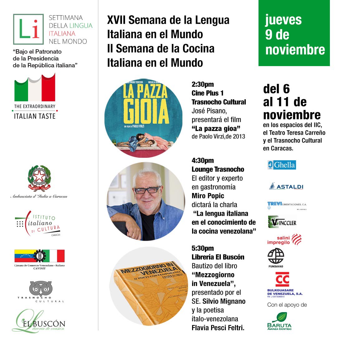 Invitados todos a disfrutar de la programación de la XVII de la Semana de la Lengua Italiana en el Mundo y de la II Semana de la Cocina Italiana en el Mundo | @IICdeCaracas  en <a href="/trasnochocult/">Trasnocho Cultural</a> Entrada Libre