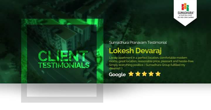 teamsumadhura's tweet photo. Thank You Mr. Lokesh Devaraj !
#Tesimonials #reviews #SumadhuraTestimonial #SumadhuraReview #Apartments #Flats #homes #WhitefieldApartments #SumadhuraInfracon https://t.co/U9JvEEH8ye