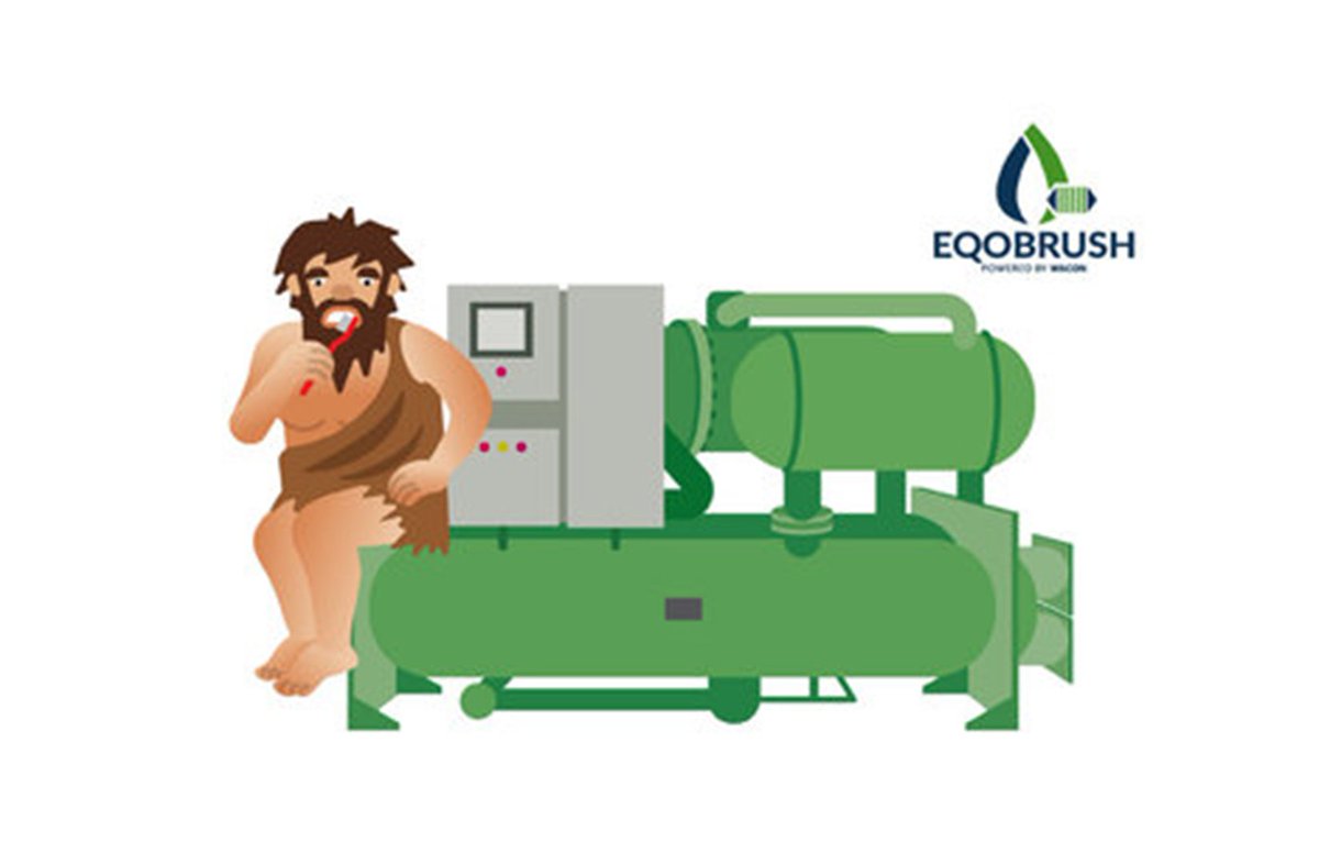 Eqobrush's tweet photo. Cavemen brushed teeth to avoid scaling. Do you brush your #chiller #condenser for optimal efficiency? https://t.co/q7rWKajQq2 https://t.co/p4FrsGv5wR