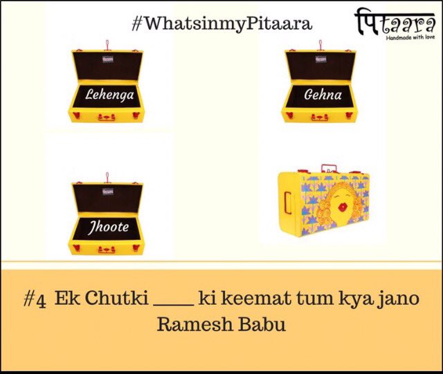Final Clue No#4. Giveaway Contest #WhatsinmyPitaara. Play along. Rules: Follow us,Comment answer &amp; Retweet.
Winner gets Pitaara for FREE