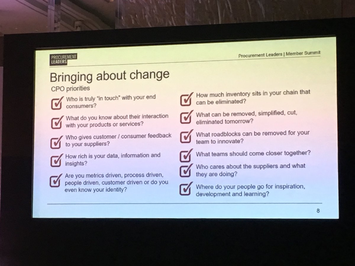 aharryjohn's tweet photo. The CPO’s change management checklist, from Jon Webb, Procurement Leaders #PLForum https://t.co/gQxh8a7UKd