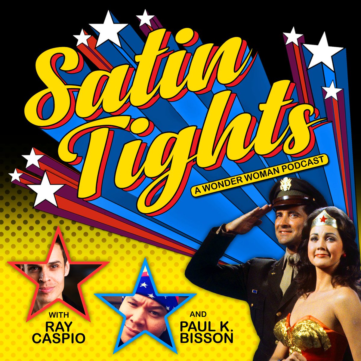 SatinTightsPOD's tweet photo. Our new logo and episode art! I am NOT an artist by any stretch but I worked on these for hours. I'm happy with them. Our review of "Who's Afraid of Diana Prince?" and Cathy Lee Crosby's #WonderWoman drops THIS WEEK(END?)! #doublesized #podcast - Paul https://t.co/yssOIcIxeh