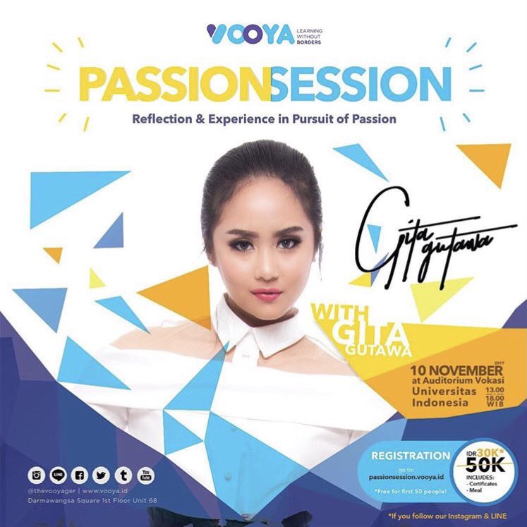Aluna Sagita Gutawa (@gitagut) on Twitter photo Hai! Besok akan sharing di Universitas Indonesia dlm acara #PassionSession <a href="/thevooyager/">Vooya - Passion without Borders</a> 🙂 Yuk registrasi di sini passionsession.vooya.id Hai! Besok akan sharing di Universitas Indonesia dlm acara #PassionSession <a href="/thevooyager/">Vooya - Passion without Borders</a> 🙂 Yuk registrasi di sini passionsession.vooya.id