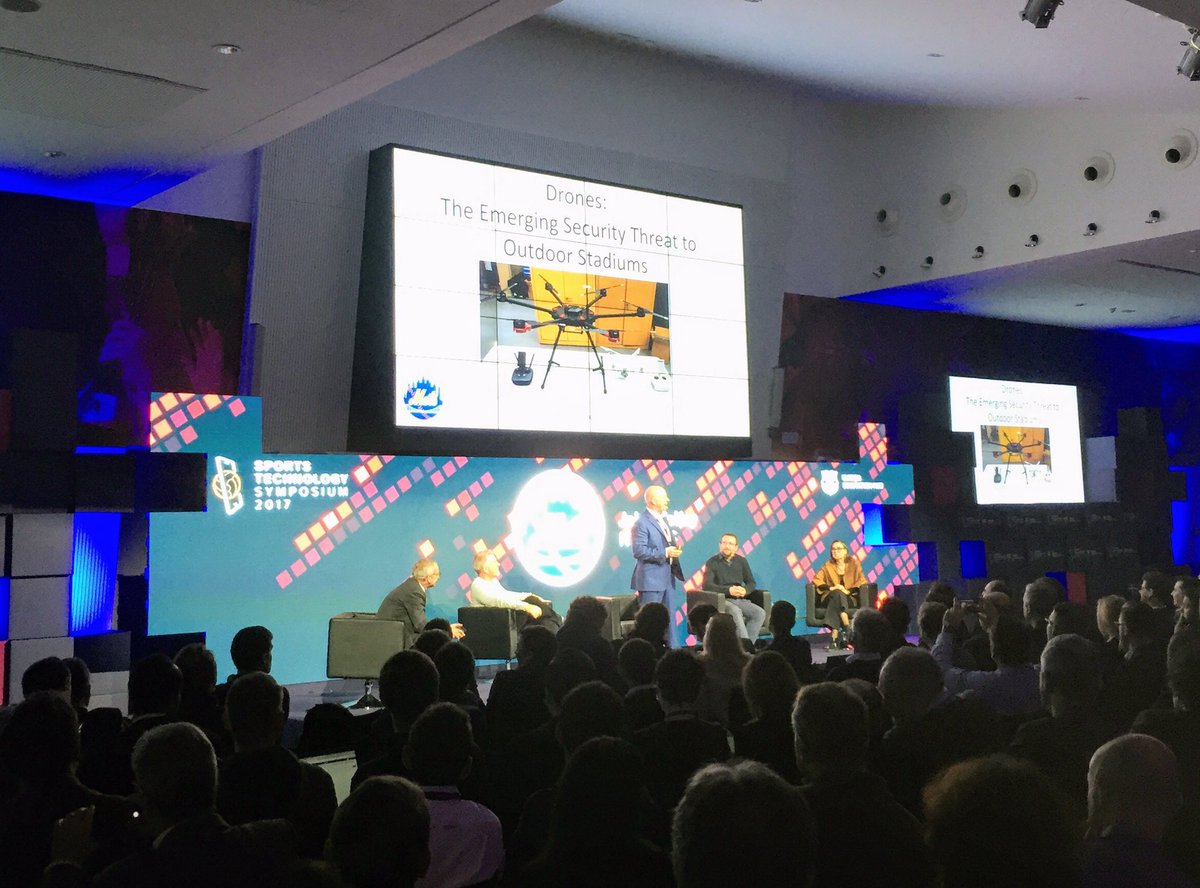 LeBastif's tweet photo. John McKay of the @Mets speaking @ the #FCBSportsTech conference about the need for drone detection & security in stadiums and showing off the @Dedrone installation #in #UAVsecurity https://t.co/biowFJpspI