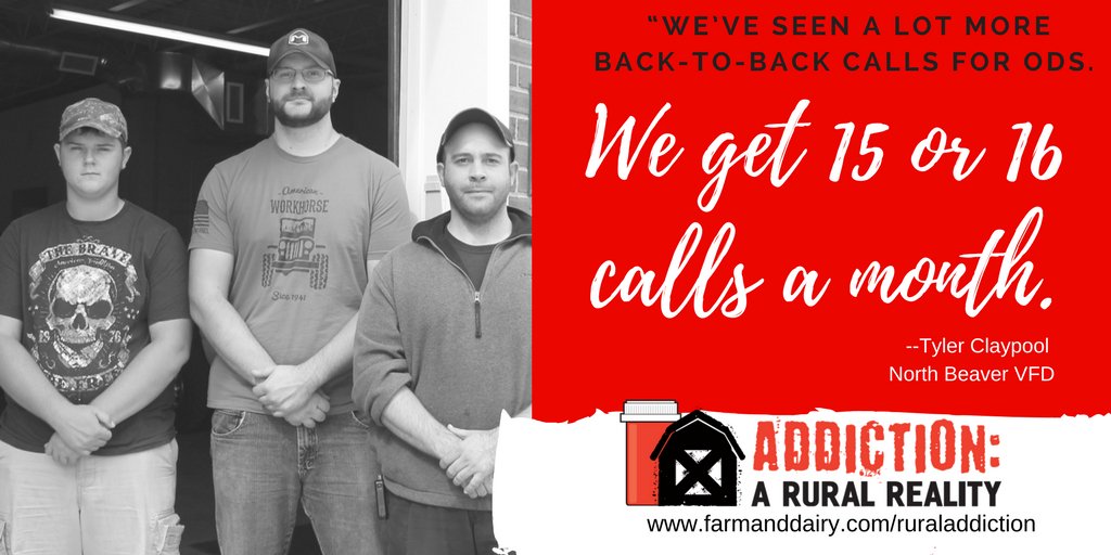 farmanddairy's tweet photo. If first responders are stretched thin in the fight against #opioidaddiction, volunteer fire depts. are getting hammered. Another in our series on #ruraladdiction: https://t.co/6MQiuLPGA4 https://t.co/M7Wk0HNeBG