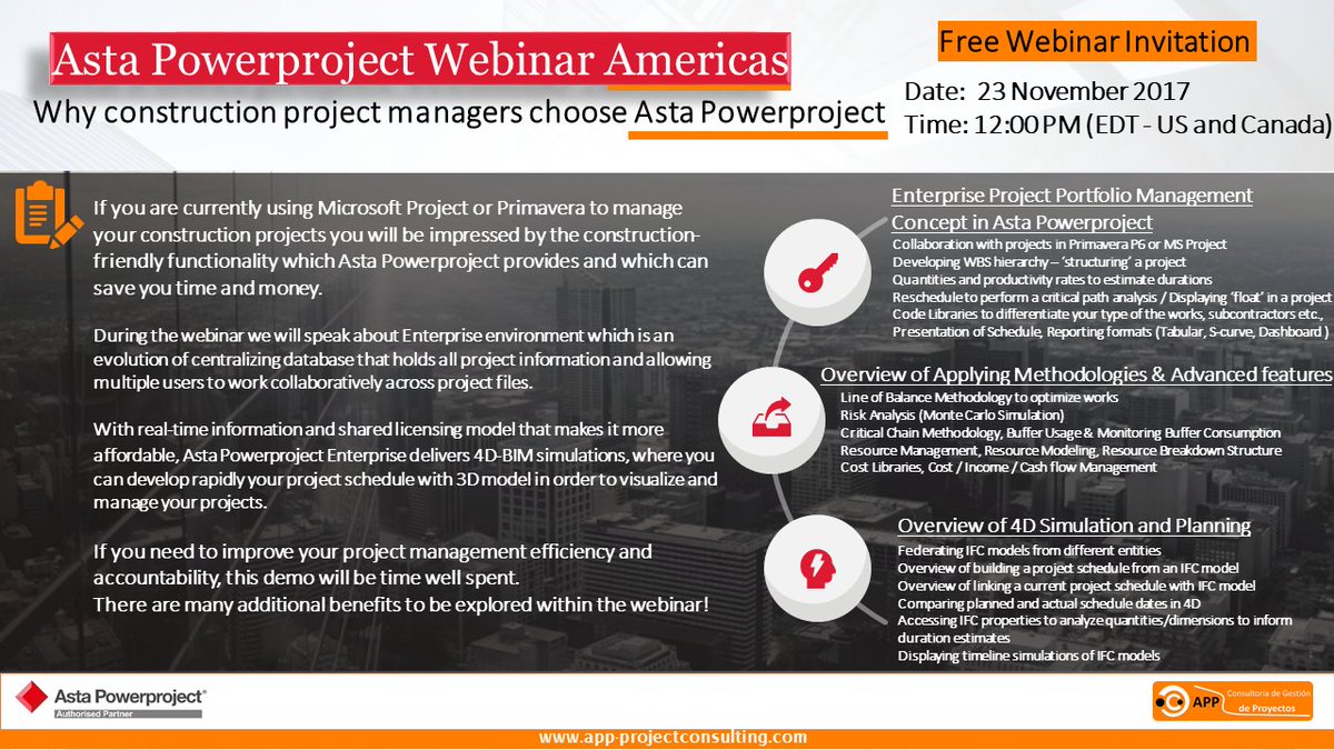 APP_Consultoria's tweet photo. Webinar Invitation!
Why Construction Project Managers choose Asta Powerproject.
Date & Time : November 23, 12:00 PM (EDT - US and Canada)
Registration Link: https://t.co/74iI8aIpJk
Details on: https://t.co/LQKc4ls4TW
#BIM #APPConsultoria #AstaPowerproject #AstaPowerprojectBIM https://t.co/ciWJ7RPSWf