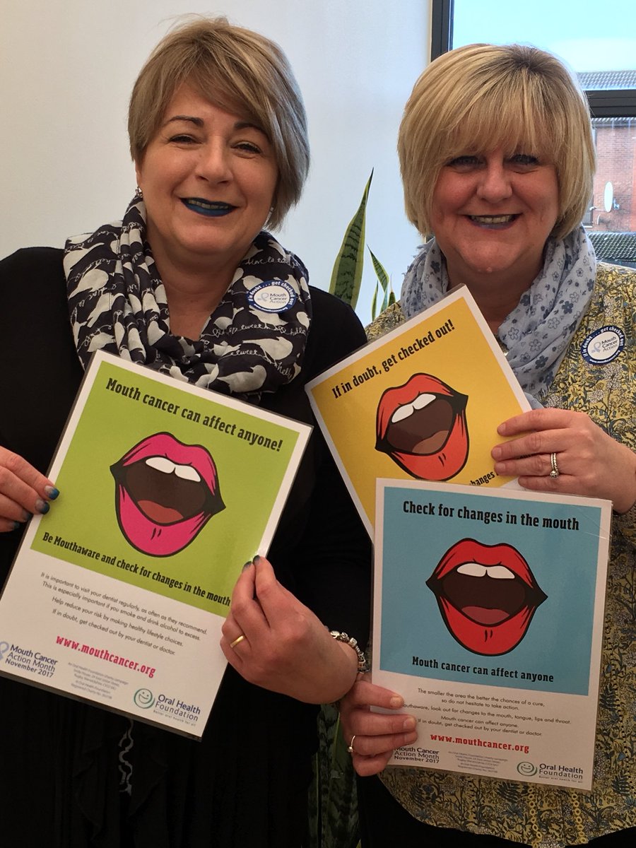 Jean and Sue getting ready for the mouth cancer awareness drop in at Pikes Lane centre between 1.30-3.00pm