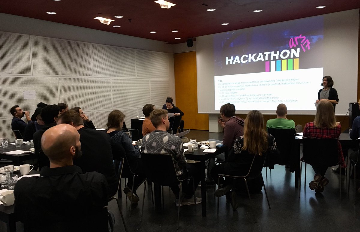 KiasmaMuseum's tweet photo. Kahdeksan taiteilijaa ja kahdeksan kehittäjää tarttuu toimeen #ars17hack’issa. Kehitteillä uusia vuorovaikutteisia objekteja #hackathon https://t.co/5qGcLVN668