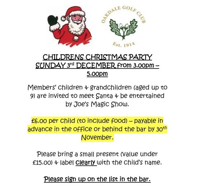 OakdaleGolf_'s tweet photo. Join us for our Children's Christmas Party on Sun 3rd Dec from 3 - 5pm! 🎅🏼🌟 #Harrogate #GolfClub https://t.co/Qx99UtgaGy
