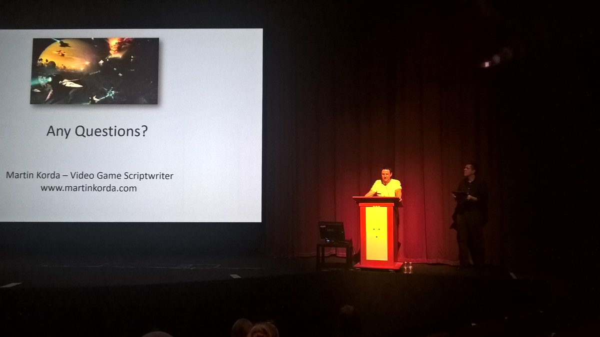 MediaMuseum's tweet photo. First speaker of @YorksGamesFest is @MartinKorda giving masterclass on script writing for games #YGF17 https://t.co/869NXp1J7c