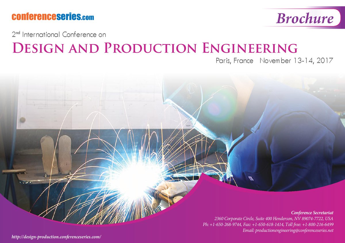 conferenceserie's tweet image. Event 2 International Conferences on #Design &amp;amp; #Production_Engineering and #Mechatronics, #Automation &amp;amp; #Smart_Materials
November 13-14, 2017 Paris, France #ThursdayThoughts 
URL: design-production.conferenceseries.com