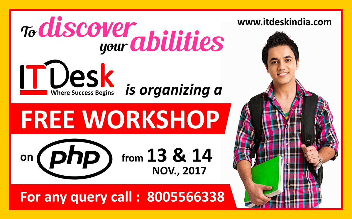 ITDESKINDIA's tweet image. Free workshop on PHP at IT Desk Jaipur
IT Desk Jaipur offers Free workshop On PHP From 13 & 14 Nov 
For more :- itdeskindia.com
#PHPwork #freeSeminar #PHPTraining #jaipur #india #Engineering