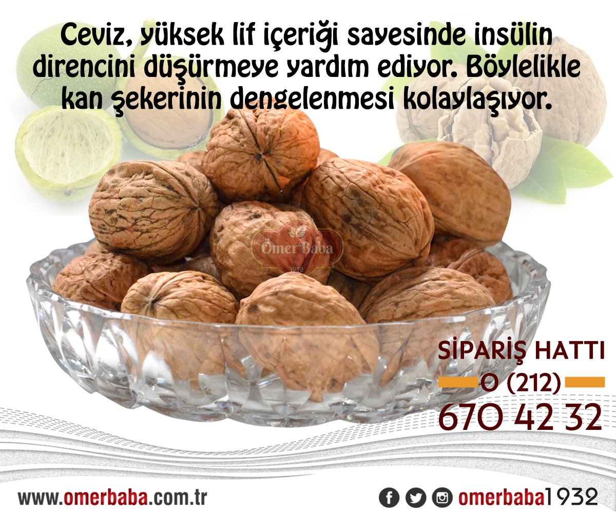 #Ceviz, yüksek lif içeriği sayesinde insülin direncini düşürmeye yardım ediyor. Böylelikle kan şekerinin dengelenmesi kolaylaşıyor. #ÖmerBaba1932 #ÖmerBaba omerbaba.com.tr/tr/category/ce…