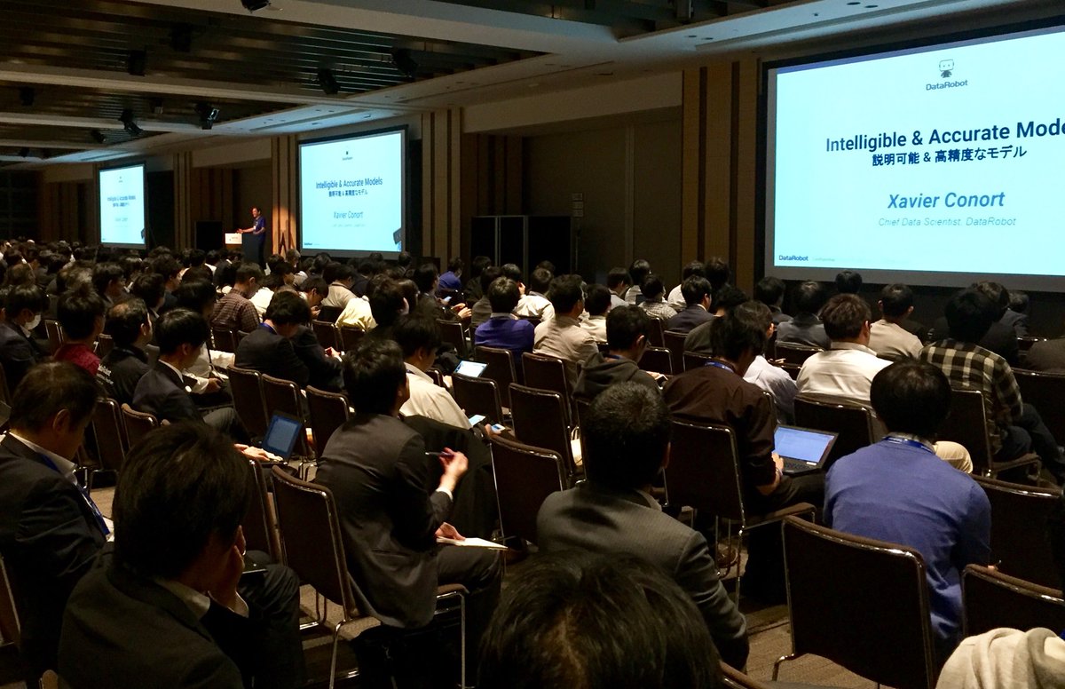DataRobot's tweet photo. DataRobot Chief Data Scientist Xavier Conort presents on model accuracy #JapanAIExp https://t.co/SXpzxPSASp