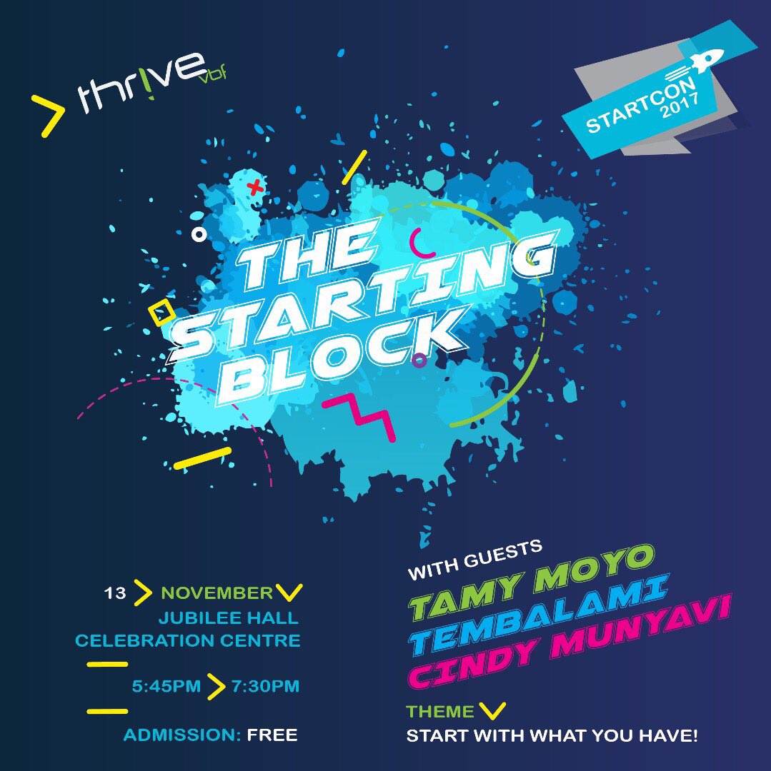 The award winning @Tembalami the unprecedented <a href="/Tamy/">dan</a> Moyo and the relentless "pace setting" @Cindy Munyavi will be joining us for what promises to be a memorable evening. 

Venue: Celebration Centre
Date: Monday 13 November
Time: 17:45 to 19:30 
Admission: Free

#StartCon17