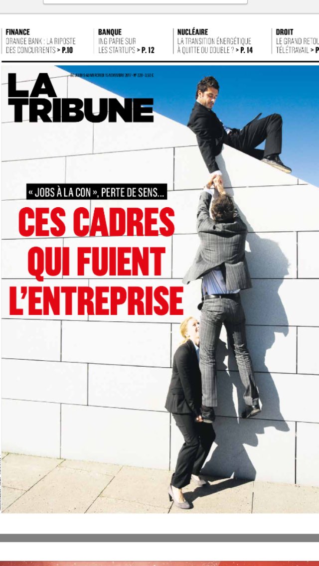 phmabille's tweet photo. À la une de La Tribune 9 novembre Enquête s/ le phénomène du #jobout, Le burn-out du travail, by @AudreyFisne https://t.co/vVNk18kbEK