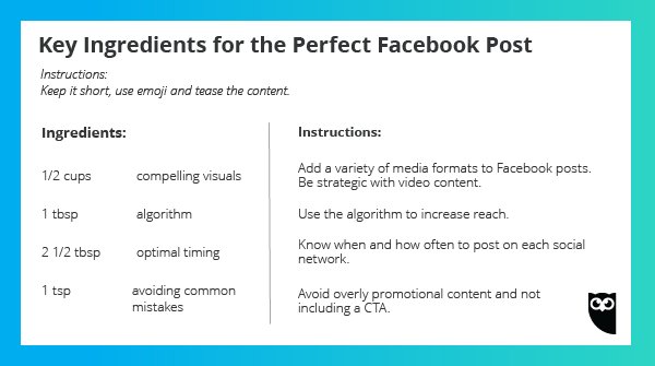 hootsuite's tweet photo. What goes into the perfect Facebook post? Our team breaks it down for you https://t.co/bDb0UZwt9J https://t.co/G1CMECWvLO