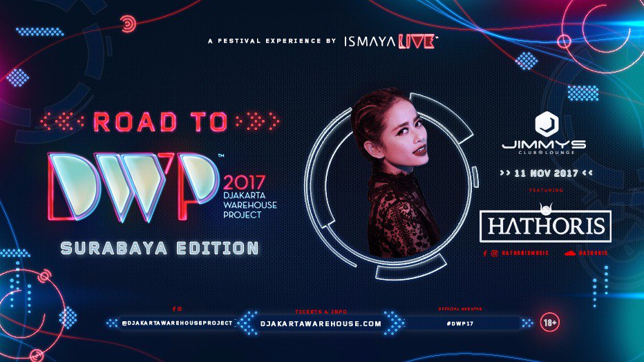 DWPfest's tweet photo. SURABAYA! Road to #DWP17 hits your city this Saturday, 11 November at @jimmyssby featuring @hathorismusic.

See you all soon! https://t.co/YQ9VWysfor