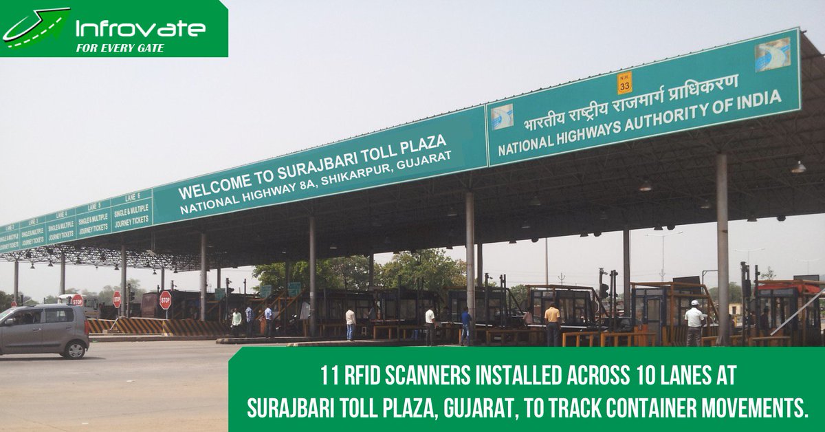 InfrovateC's tweet photo. Surajbari Toll Plaza in Gujarat was fitted with 11 RFID scanners, across 10 lanes, to monitor Container movements through the plaza. #LDBProject #Logistics #InfrastructureTechnology https://t.co/hivgL4yoHf