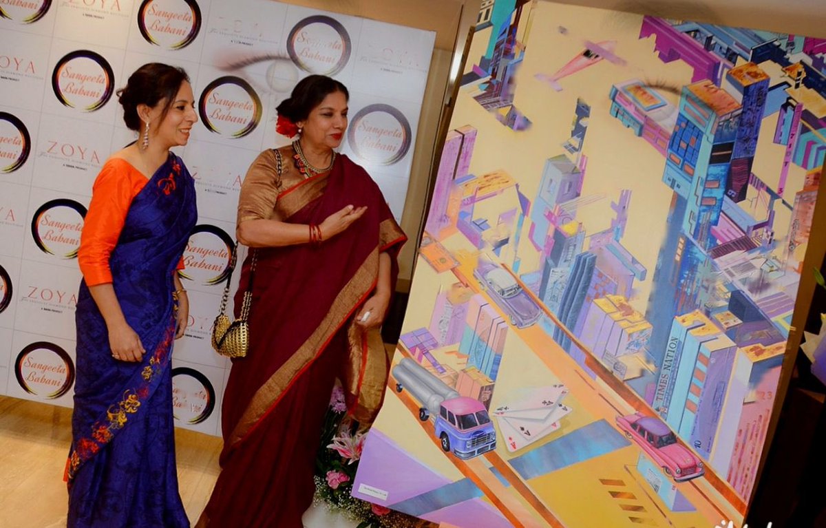 AzmiShabana's tweet photo. With artist Sangeeta Babani at her exhibition at Zoya Boutique yesterday https://t.co/5CXDBaTf9o