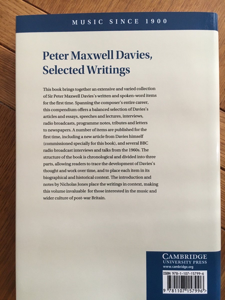 Dr_NJones's tweet photo. Published today #PeterMaxwellDavies Selected Writings @christysnr @junge_sylvia @andrapat @CambUP_Music   https://t.co/MmndePefG4 @ https://t.co/jRG0WpP0BN