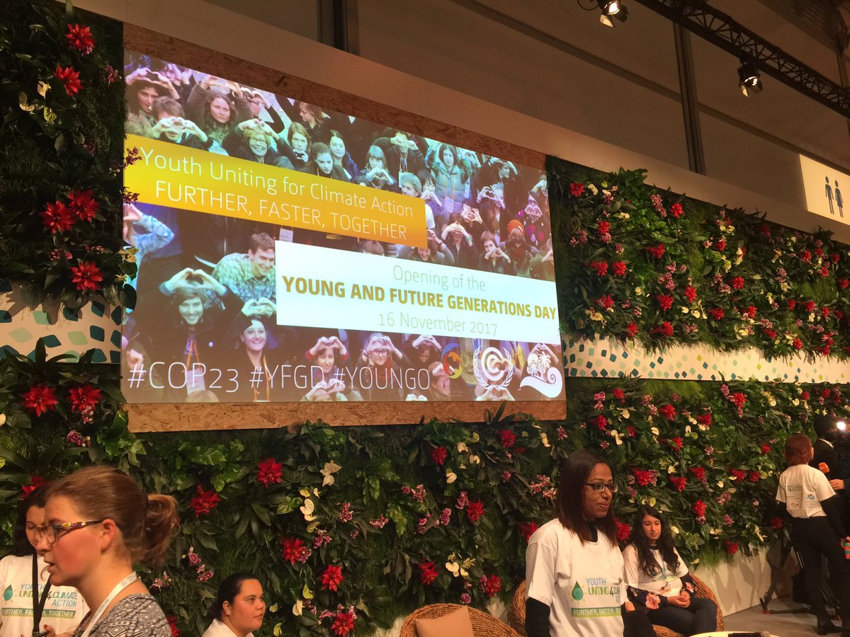 keith4climate's tweet photo. Today is a youth &amp; future generations day at #talanoa space at #cop23 The energy level has gone up a few levels Young people showing the way https://t.co/5U1bMwSaNK
