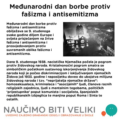 Danas obilježavamo Međunarodni dan borbe protiv fašizma i antisemitizma!
#naucimobitiveliki
