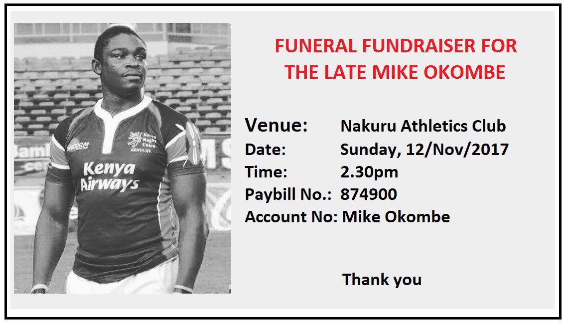 osbke's tweet photo. There will be a fundraiser towards Okombe's funeral arrangements on Sunday at the NAC. See details below. #RIPOkombe https://t.co/9CL3qscBEm