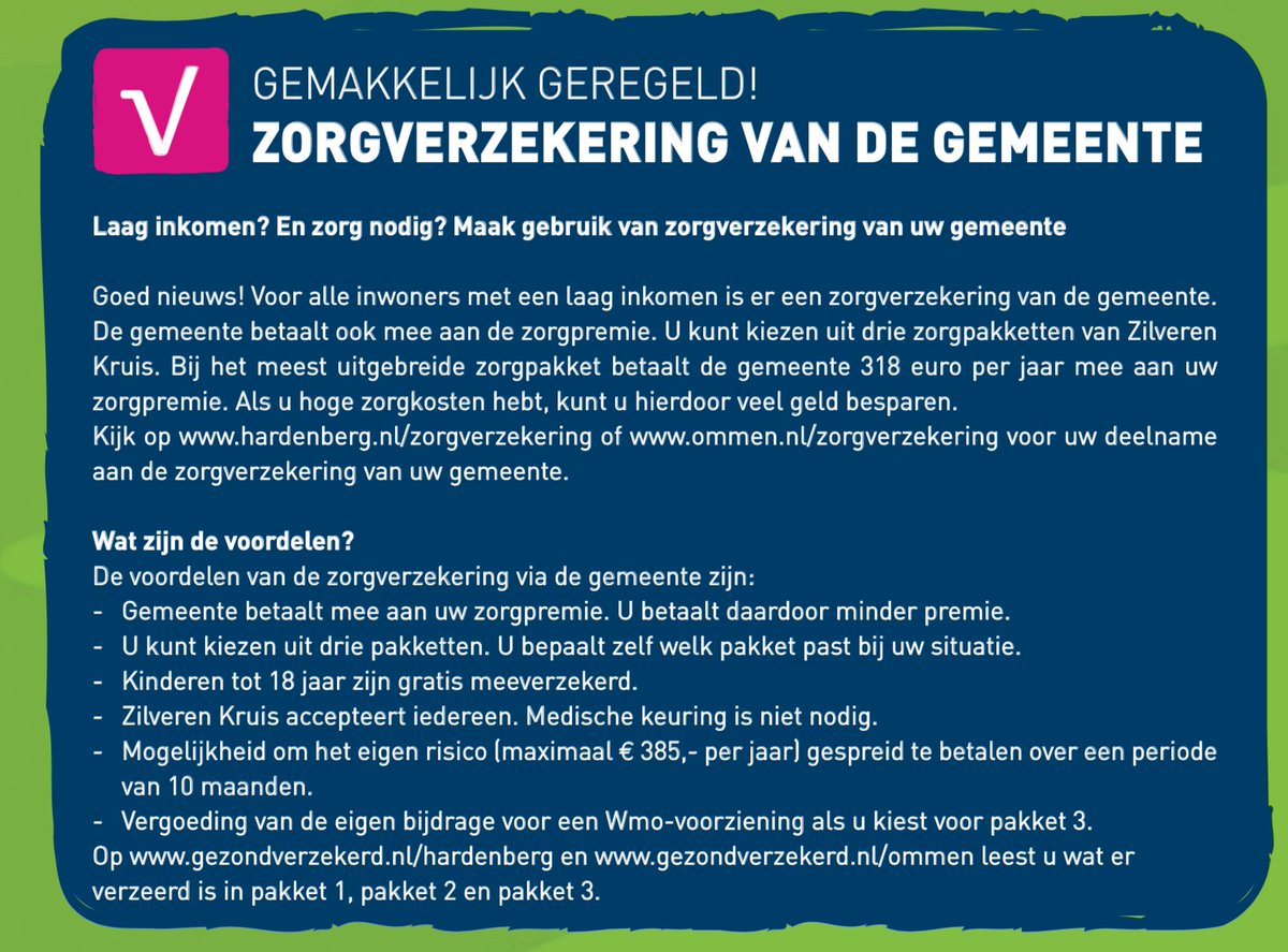 SamenDoenTeam's tweet photo. Laag #inkomen en #zorg nodig? Maak gebruik van de #zorgverzekering van gemeente #Ommen en #Hardenberg. Gemakkelijk geregeld! https://t.co/7cQySfcIqm