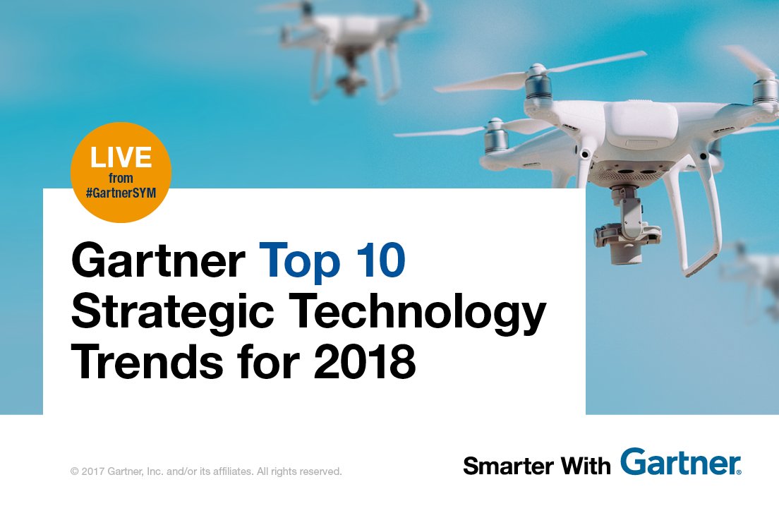 Gartner analyst David Cearley highlights the Gartner top 10 strategic #technology #trends for 2018. gtnr.it/2jd69Mz #GartnerSYM #CIO