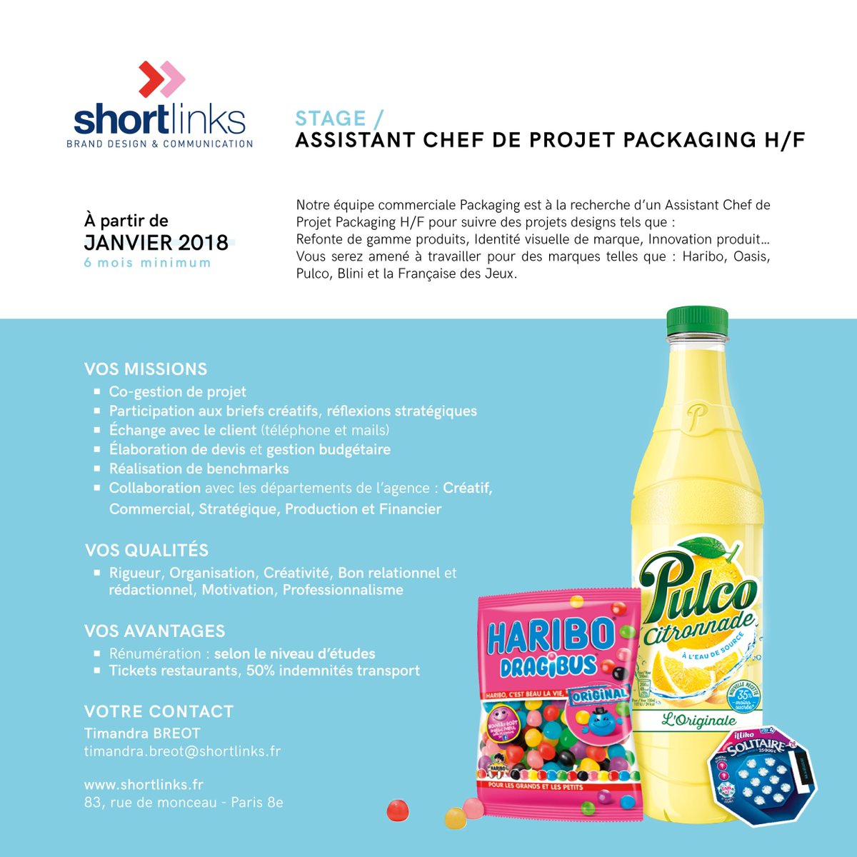 Nous recherchons notre stagiaire Assistant chef de projet packaging (H/F) pour intégrer notre équipe packaging à partir de Janvier !