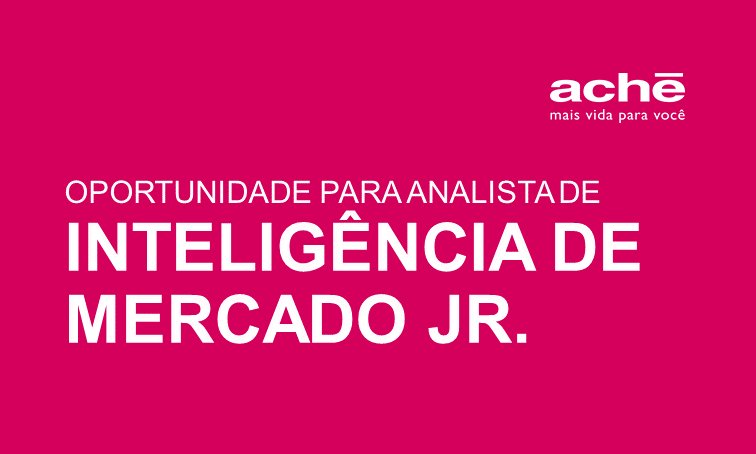 O Aché está com oportunidade para Analista de Inteligência de Mercado Júnior - lnkd.in/dRkZDqW Atenção: até o dia 17/11/2017.
Atenção: