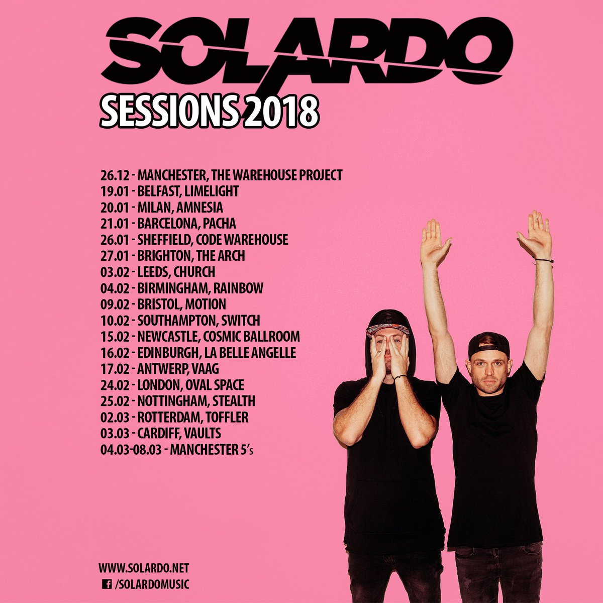 solardomusic's tweet image. WE ARE ABSOLUTELY BUZZING TO ANNOUNCE SOLARDO SESSIONS 2018!
We're giving away 4 guestlist spaces for each city. To win, retweet and reply with your city!

Tickets on sale Monday, 10am GMT - all info at smarturl.it/SolardoSessions  👍