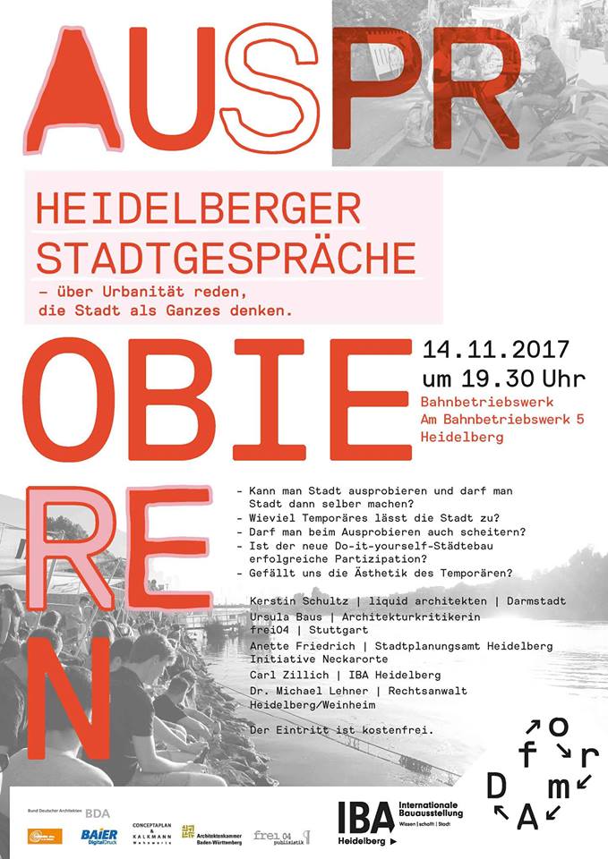 IBAHeidelberg's tweet photo. Darf man Stadt selber machen? #formAD lädt am Dienstag, 14.11.2017 um 19.30 Uhr in das neue Betriebswerk zu den 7. Heidelberger Stadtgesprächen AUSPROBIEREN ein! https://t.co/59SmAq6xoi