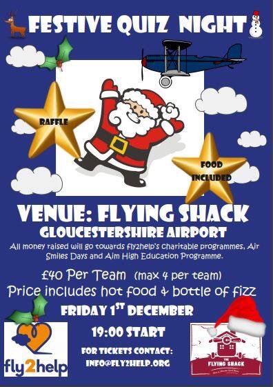 Come and join us at the Flying Shack for our Festive #QuizNight on Friday 1st December! Details below - please email info@fly2help.org to book your tickets! 🎉🎅🏻🎄🎁  #aviation #charity #fly2help ✈️