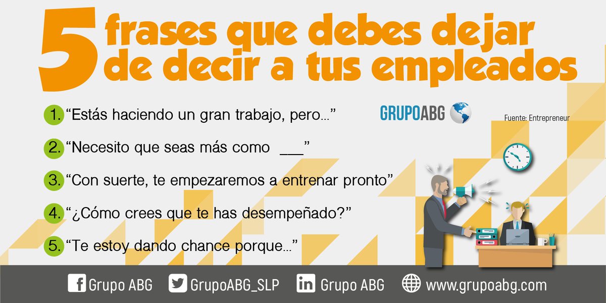 GrupoABG_SLP's tweet photo. #5frases que debes dejar de decir a tus empleados
Te decimos cómo ofrecer una buena #retroalimentación.
#Infografía #FelizMiércoles https://t.co/2JyIp095lY