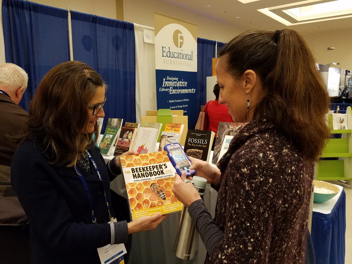 CornellPress's tweet photo. Chrissy from Olive Free Library has a special interest in The Beekeeper's Handbook: OFL has an #observationhive! #NYLA2017 https://t.co/F5CY6Flnkm