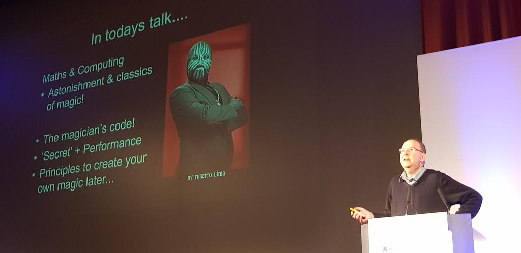 paullongnet's tweet image. Prof Peter McOwan of @cs4fn speaking about the magic of computing at @imperialcollege London as part of #alevelcs @inspireaclass