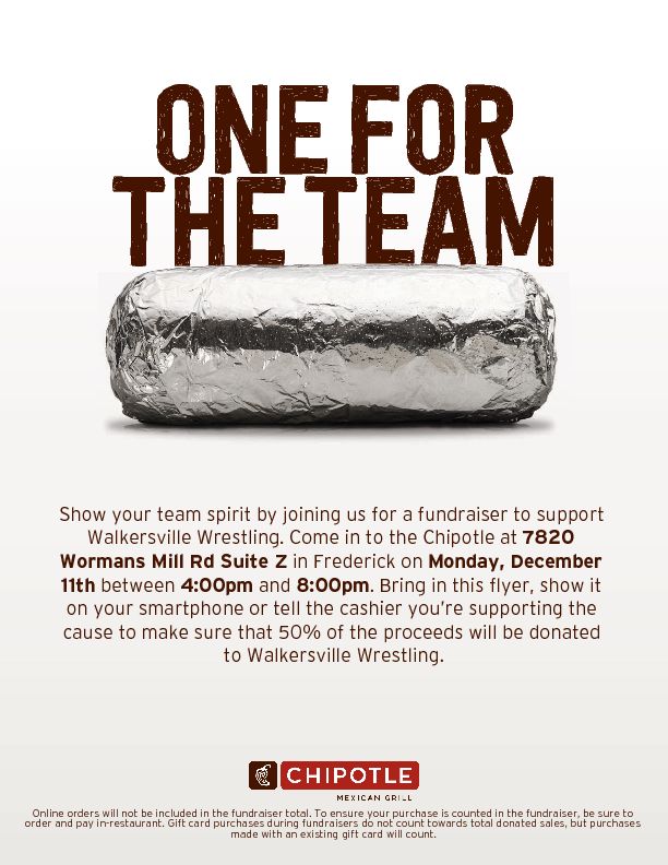 WHSLionsWrestle's tweet photo. Fundraiser night at @ChipotleTweets Monday, 12/11 from 4-8. Show this flyer and 50% of the proceeds will benefit #WHSWrestling! https://t.co/i3pqOTlE3M