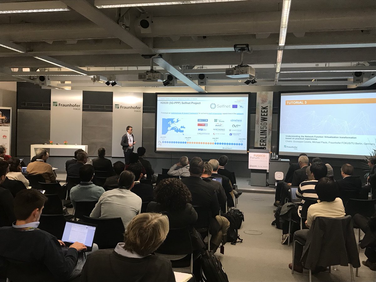 OpenBaton's tweet photo. Pedro Neves from Altice Labs presenting results achieved in the context of #network #slicing as part of the @5GPPP_SELFNET project at #FUSECO forum #Berlin5GWeek https://t.co/uYCzxEP2y9