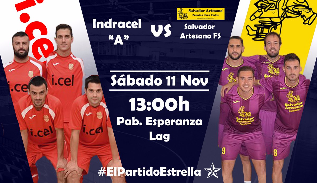 ¡#ElPartidoEstrella🌟de primera de esta semana se juega a la 13:00!
¿Te lo vas a perder?

📆 Sábado 11
⌚ 13:00h
📍 Pab. Esperanza Lag
Indracel "A" vs <a href="/SalvArtesanoFS/">Salvador Artesano FS</a>

#VuelveAvivirlo
#LaLigaDeLos6000
#WeLoveFutsal