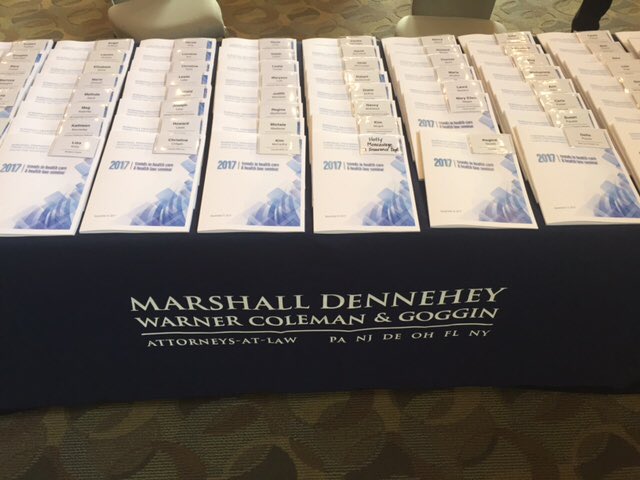 MarshallDennLaw's tweet photo. We’re ready to welcome clients to our #healthcare seminar at the @ChubbCenter! #medicalmalpractice #defenselitigation https://t.co/VwTFJjNEw9