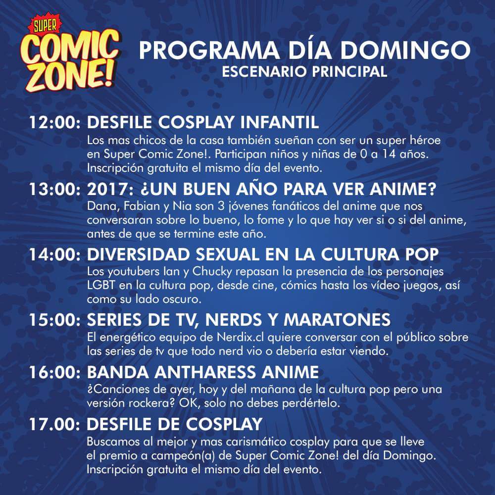 comiczone2018's tweet photo. 💥¡KABOOM!💥
Este es el programa completo para las actividades de los 2 escenarios de #SuperComicZone! durante este fin de semana. Recuerden que la entrada es LIBERADA en la @BibliotecadStgo https://t.co/YbJZWMFnEy
