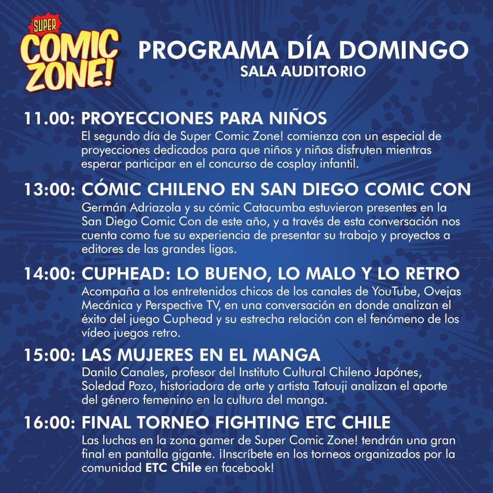 comiczone2018's tweet photo. 💥¡KABOOM!💥
Este es el programa completo para las actividades de los 2 escenarios de #SuperComicZone! durante este fin de semana. Recuerden que la entrada es LIBERADA en la @BibliotecadStgo https://t.co/YbJZWMFnEy