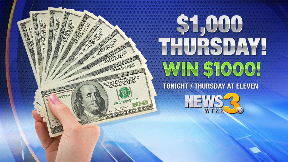 ryanminnaugh's tweet photo. Want to win $1,000?! Just watch @WTKR3 at 11 TONIGHT for your chance to win! https://t.co/tq8yhqtyAm https://t.co/UfOFjQwn6U