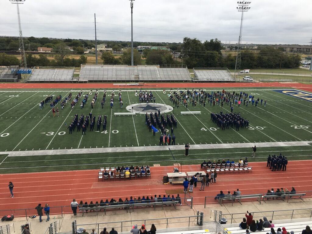 scclbuffs's tweet photo. A view from the press box of our amazing Veterans Day ceremony! To all of our veterans and servicemen, thank you for your service. #GoBuffs https://t.co/erKvC4h3G1
