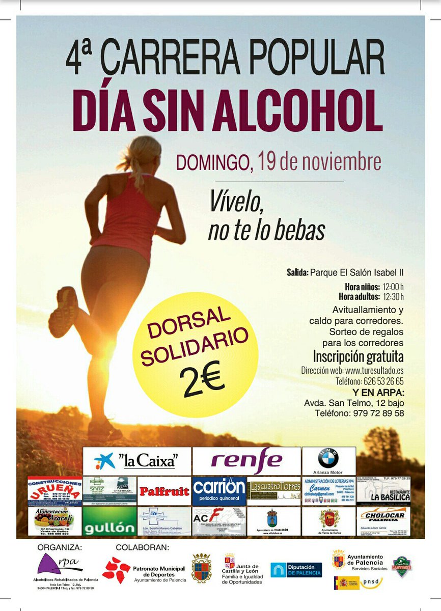 c_cantones's tweet photo. IV CARRERA DEL DÍA SIN ALCOHOL 
POR UNA BUENA CAUSA!!! 
INSCRIPCIONES GRATUITAS!! 
Inscripciones en https://t.co/EaztXp5hKu y en la sede de ARPA https://t.co/T61Q0RKgo7