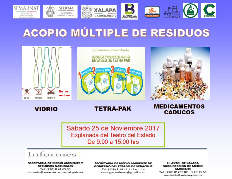 RecNaturalesXal's tweet photo. #Atención este 25 de noviembre #AcopioMúltipleDeResiduos lleva tus envases de Tetra-Pak, vidrio y medicamento caduco ¡Súmate! https://t.co/PppygI7KxS